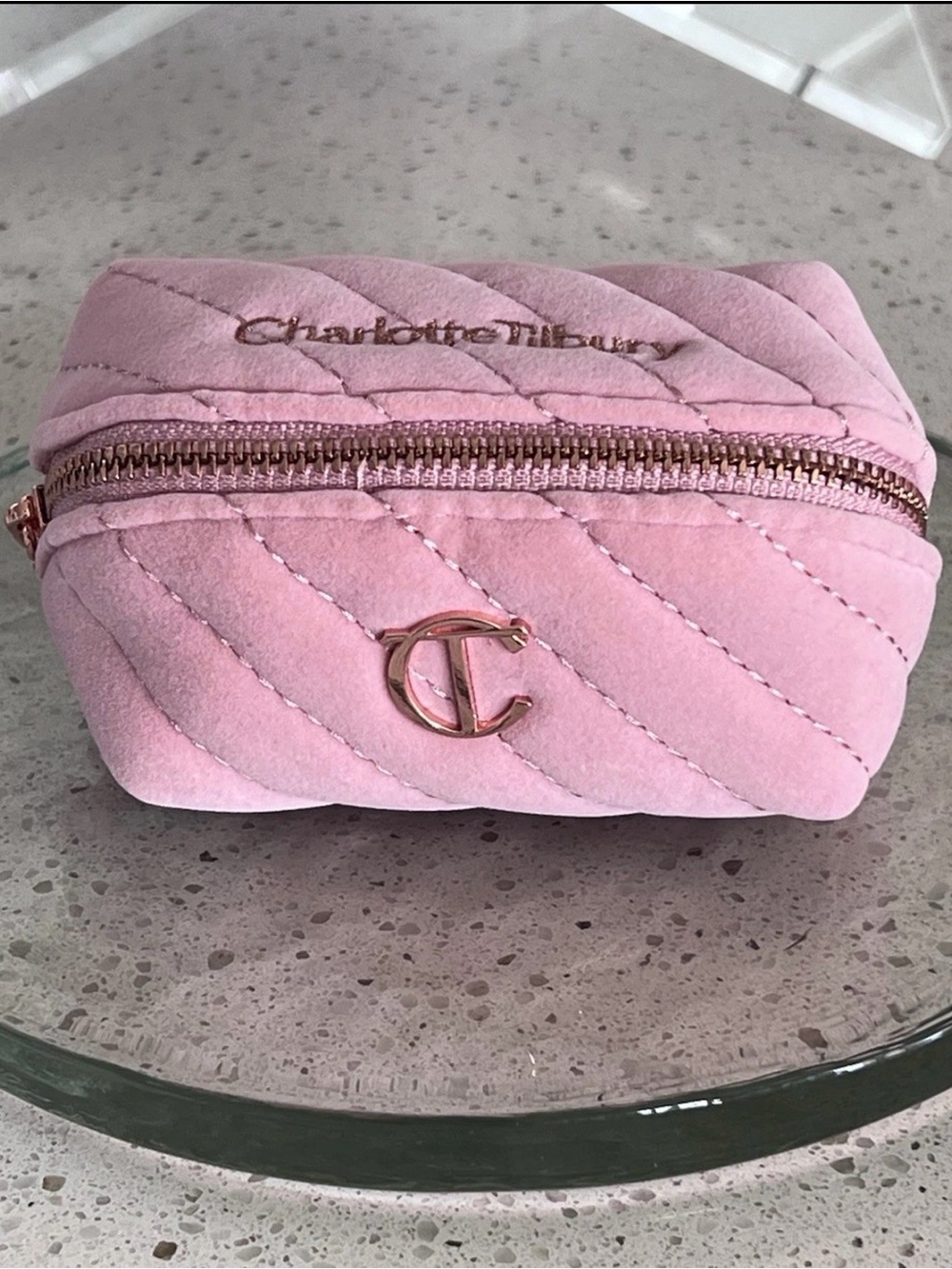 Charlotte Tilbury Pink Quilted Cosmetic Case with Rose Gold Hardware
